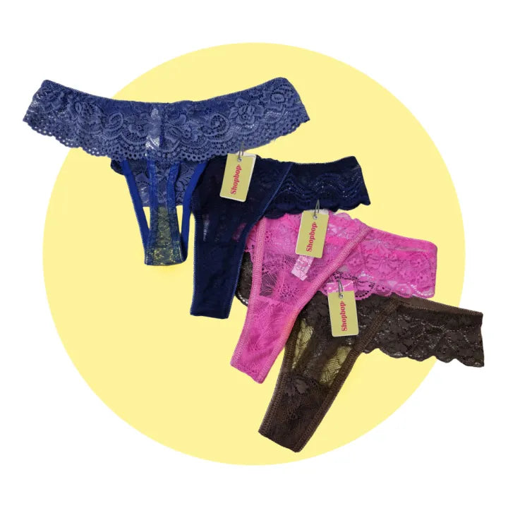 SHOPBOP Pack of 3 Lace Mesh Panties for Women Breathable Sheer Briefs, Soft Transparent Lingerie Underpants for Girls & Women