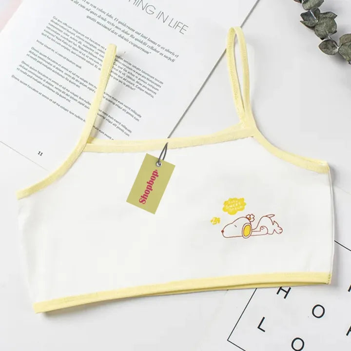 SHOPBOP Pack of 3 Cotton Training Bras for Teenage Girls Solid Student Vest Tops, Non-Padded Steel-Free Bralettes
