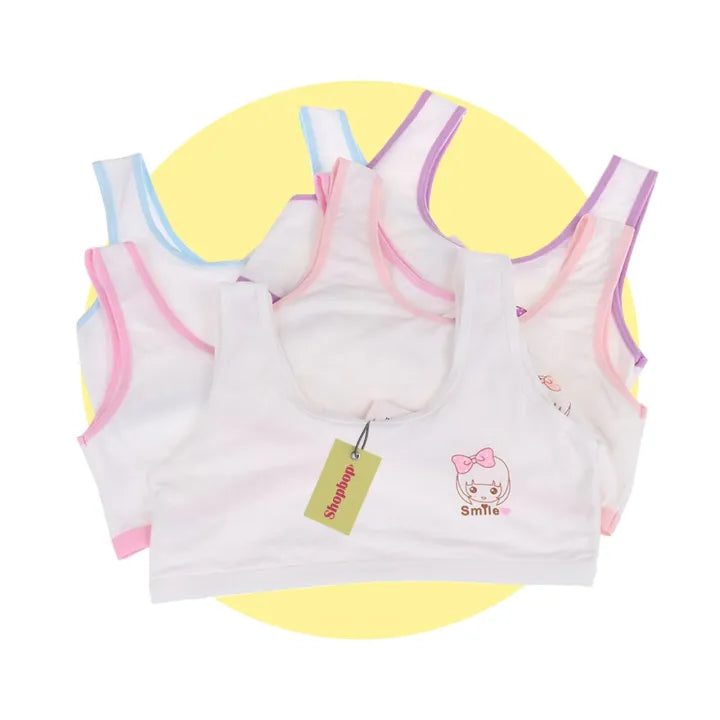SHOPBOP Pack of 3 Cotton Training Bras for Teenage Girls – Solid Student Vest Tops, Wrapped Chest, Non-Padded & Steel-Free Bras