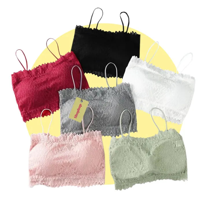 SHOPBOP Seamless Tube Top for Women Floral Lace Chest Wrap Bralette, Padded Wire-Free Bandeau Tank Top 28 to 32