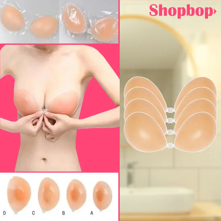 SHOPBOP Silicone Push-Up Bra for Women Reusable Strapless Sticky Bra, Invisible Breast Lift Adhesive Bra