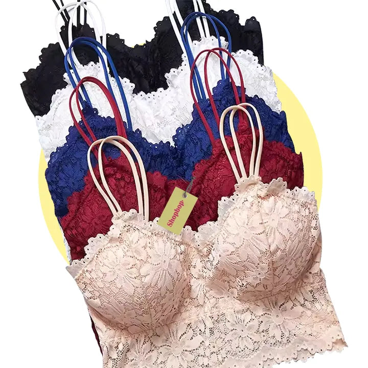 SHOPBOP Lace Floral Padded Bralette for Women Wire-Free Longline Bra Tank Top, Breathable & Comfortable Support, One Size 28–34