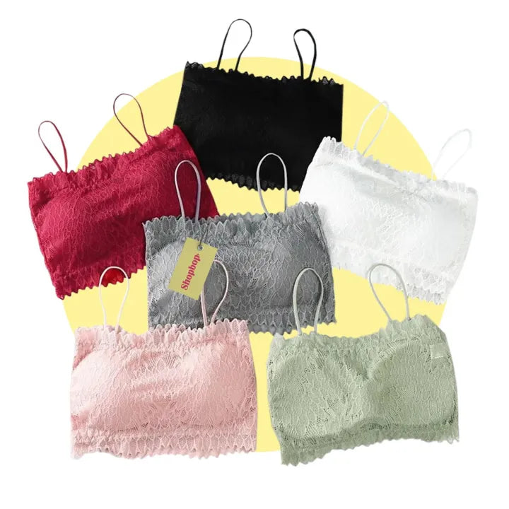 SHOPBOP Seamless Tube Top for Women Floral Lace Chest Wrap Bralette, Padded Wire-Free Bandeau Tank Top 28 to 32
