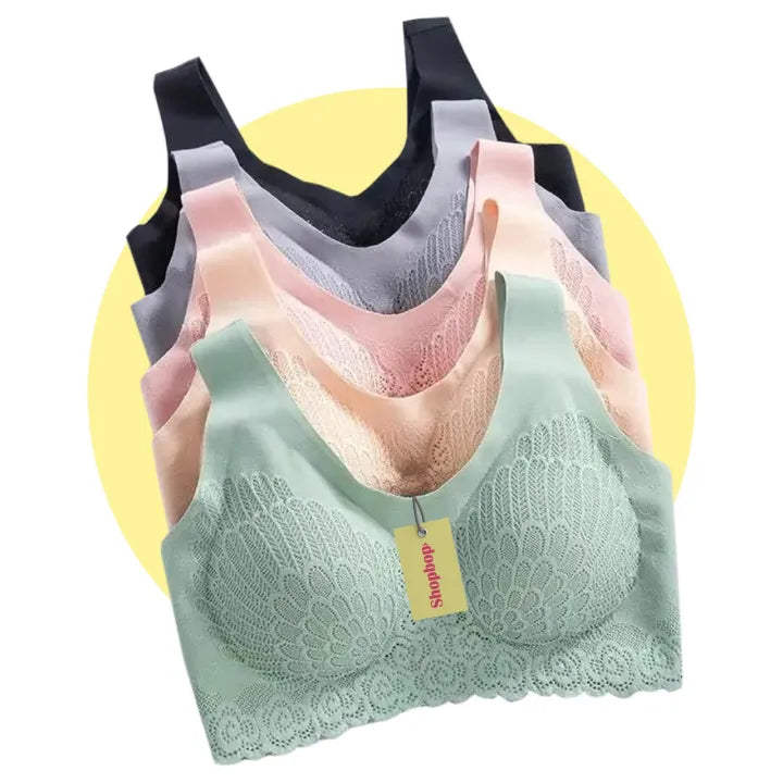 SHOPBOP Latex Seamless Push-Up Bra for Women – Padded Vest Top Sports Bra, Wireless Brassiere (Free Size 32–38)