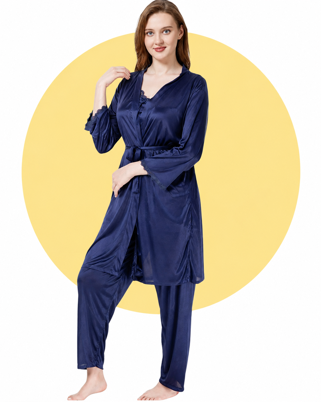 Women's Jersey Silk 2 Piece Nightgown Set Robe with Sleeveless Gown Black