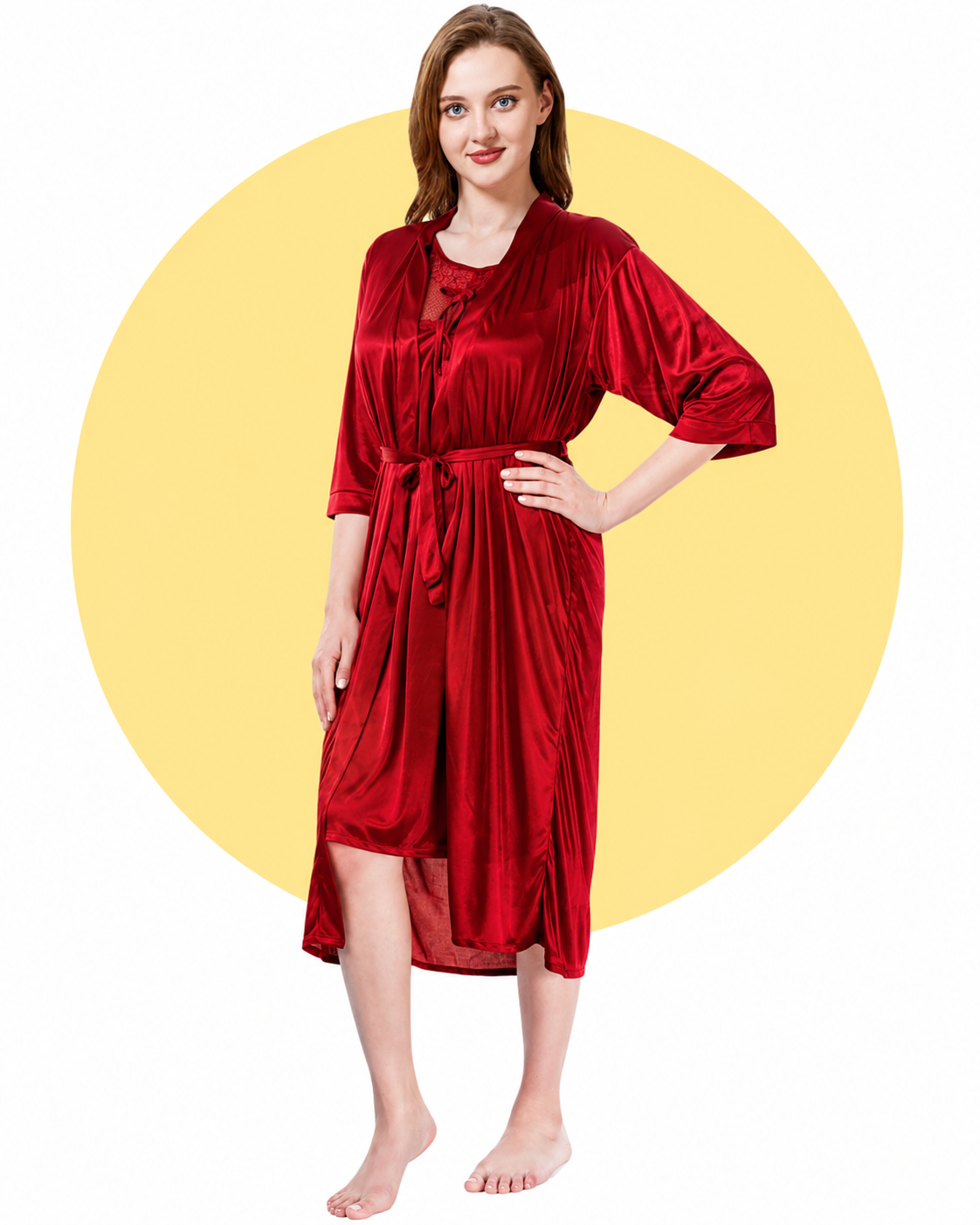 Women's Jersey Silk 2 Piece Nightgown Set Robe with Sleeveless Gown Black