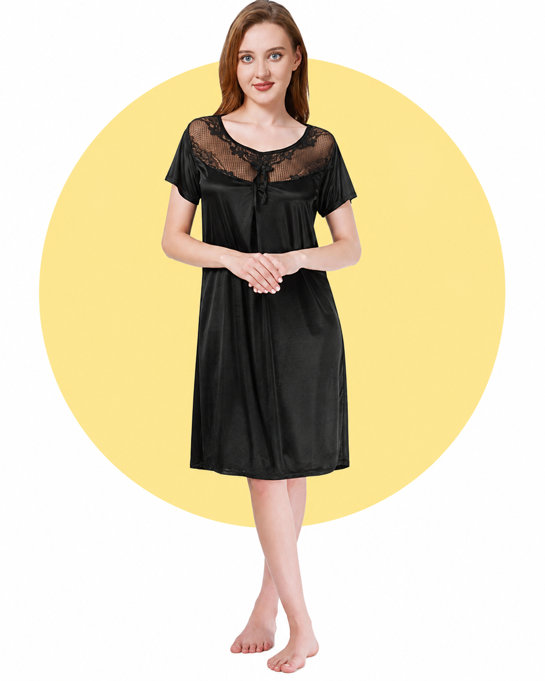 Women's Jersey Silk 2 Piece Nightgown Set Robe with Sleeveless Gown Black