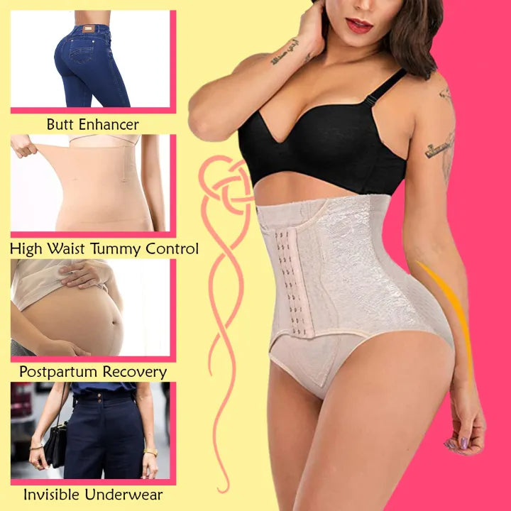 Women’s Waist Trainer Shapewear – Tummy Control Butt Lifter Slimming Panties with Hooks