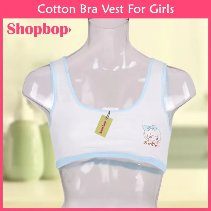 SHOPBOP Pack of 3 Cotton Training Bras for Teenage Girls – Solid Student Vest Tops, Wrapped Chest, Non-Padded & Steel-Free Bras