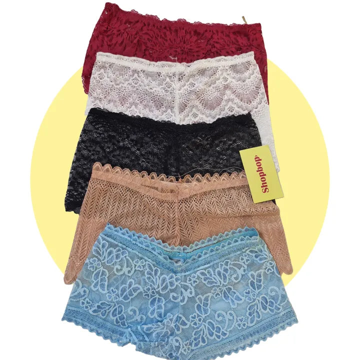 SHOPBOP Pack of 3 Lace Mesh Panties for Women Transparent Breathable Briefs, Lace Lingerie Underpants for Women & Girls