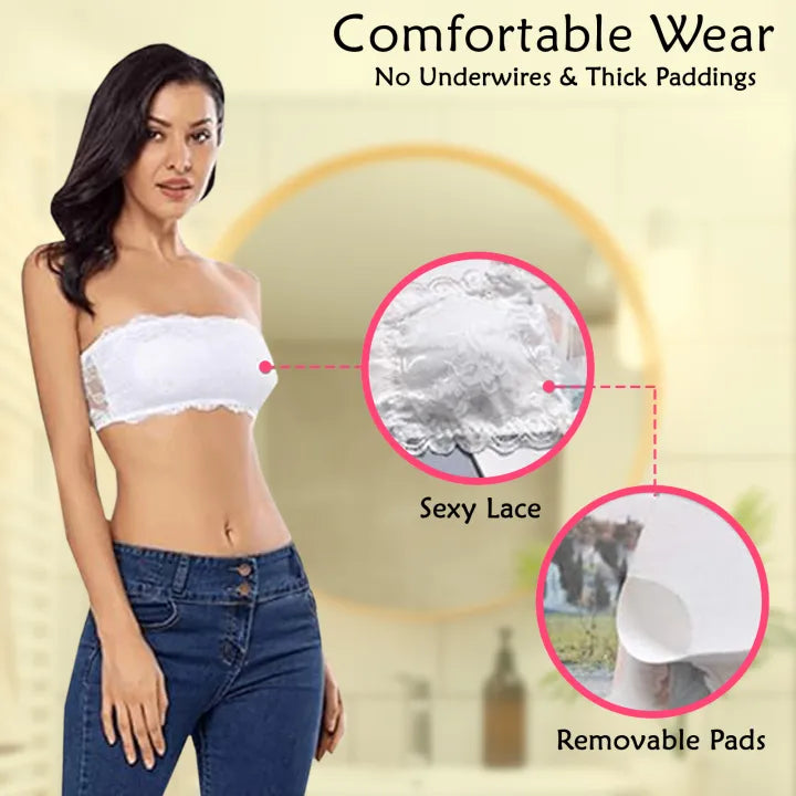 SHOPBOP Fancy Padded Strapless Bra for Girls – Wireless Tube Top Brassiere, Free Size 28–34