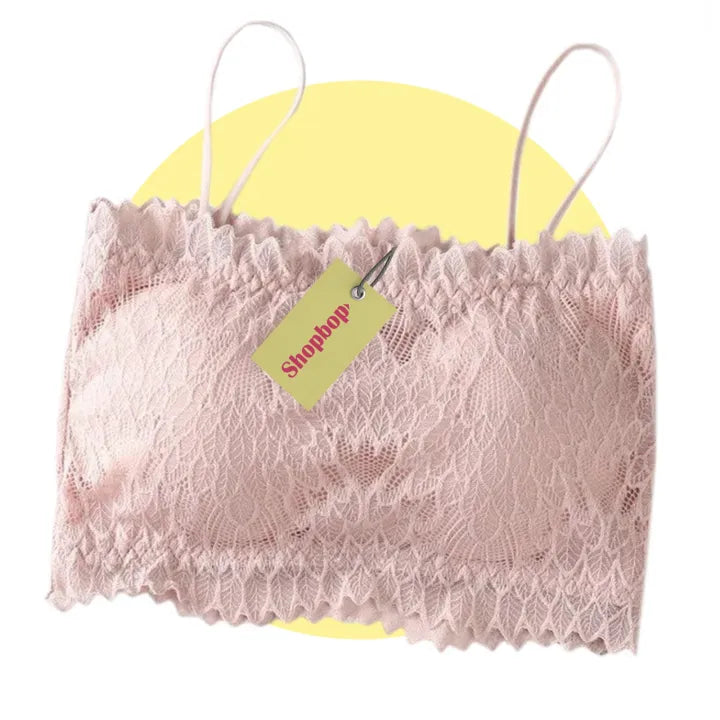 SHOPBOP Seamless Tube Top for Women Floral Lace Chest Wrap Bralette, Padded Wire-Free Bandeau Tank Top 28 to 32