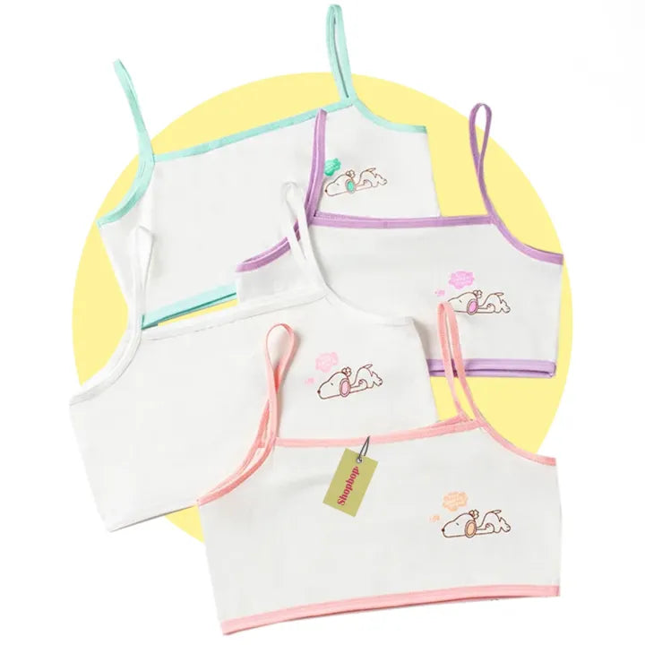 SHOPBOP Pack of 3 Cotton Training Bras for Teenage Girls Solid Student Vest Tops, Non-Padded Steel-Free Bralettes