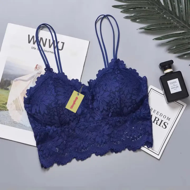 SHOPBOP Lace Floral Padded Bralette for Women Wire-Free Longline Bra Tank Top, Breathable & Comfortable Support, One Size 28–34