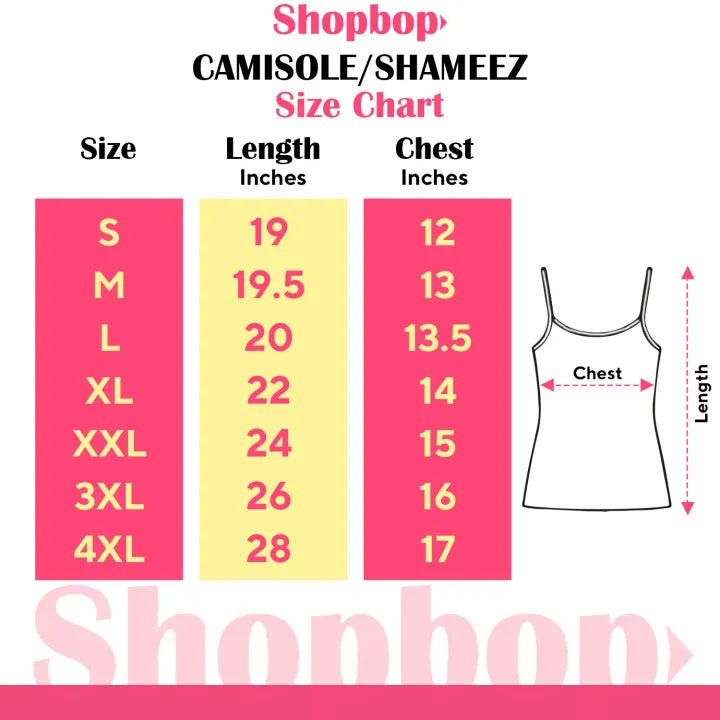 SHOPBOP Camisole for Girls & Women Cotton Tank Top, Thin Straps, Soft & Comfortable Shameez Style Top